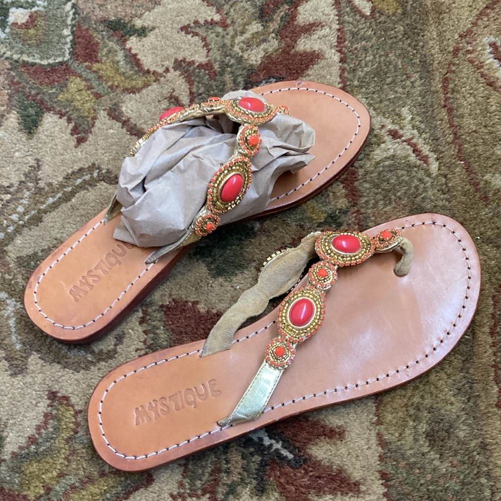 MYSTIQUE Embellished Coral Sandals 😍